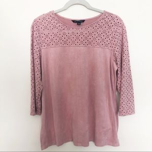 Zac & Rachel Pink Faux Suede Lasercut Eyelet Top M